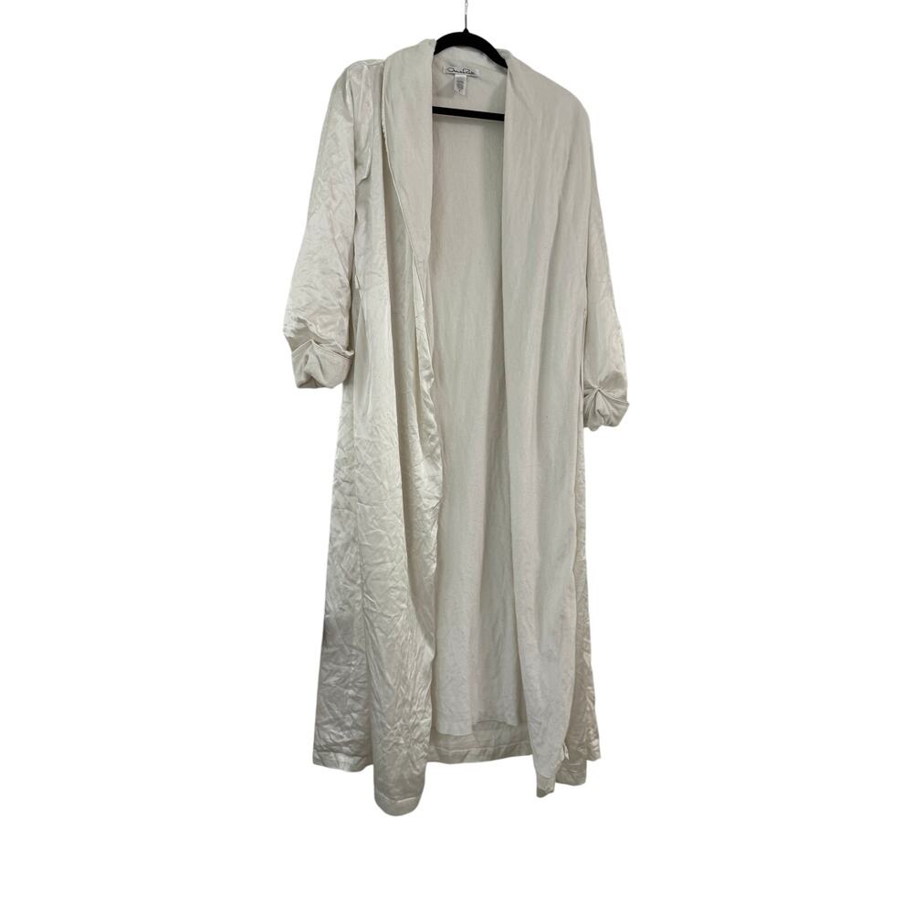 Oscar de la Renta Ivory Satin Terry-Lined Long Robe Size Small
